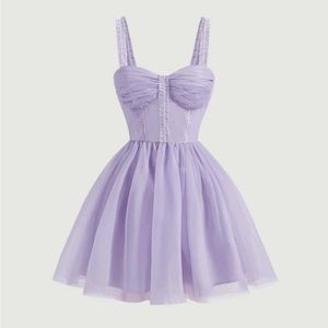 Solid Mesh Overlay Bustier Cami Dress, Size Large